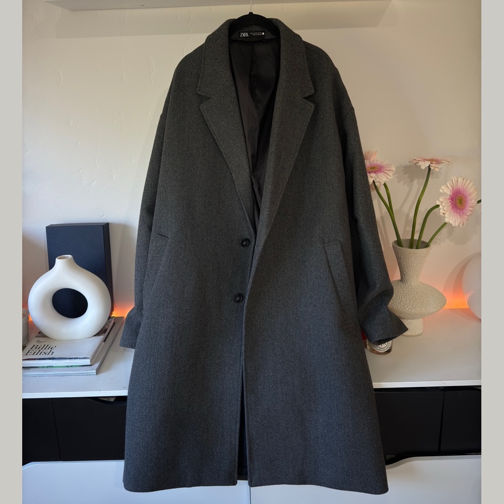 zara wool blend grey coat